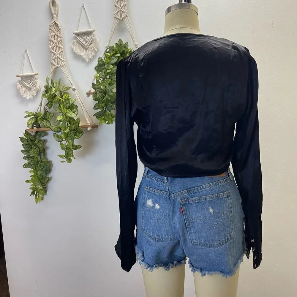 Free People Satin Crop Top W Ruffles